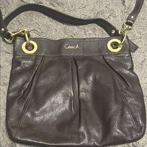 Coach Dark Brown Leather Shoulder Bag with Gold Accents